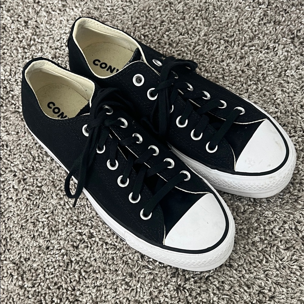 Converse Black and White Canvas Sneakers with Platform
